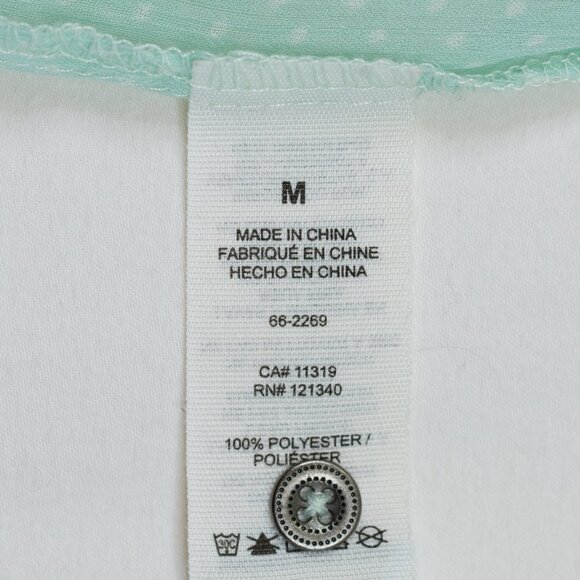 Garage 100% Polyester Semi Sheer V Neck, Pastel Green, Polka Dot Blouse, Size M - Picture 9 of 10
